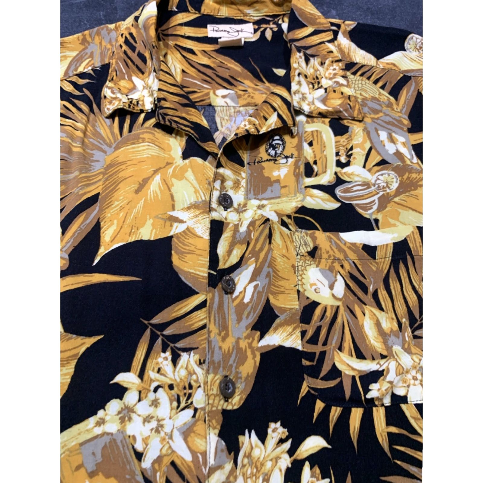 Panama Jack Panama Jack Shirt Men XL Gold Floral Rayon Button-Up Short Sleeve Casual Cocktail Caribbean Tropical Mens XL Gold Floral Shirt Size US XL / EU 56 / 4 - 3 Thumbnail