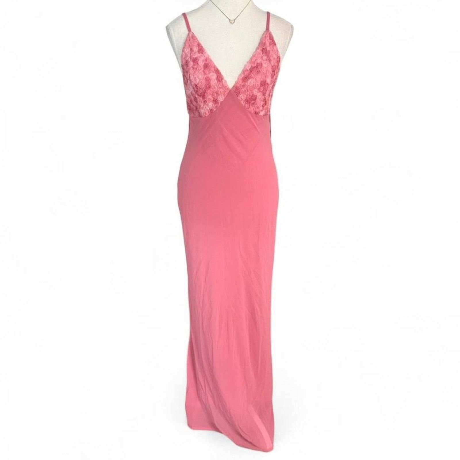 Other Pink Maxi Dress Open Back Rose Detail Silky Dress size small Size S / US 4 / IT 40 - 1 Thumbnail