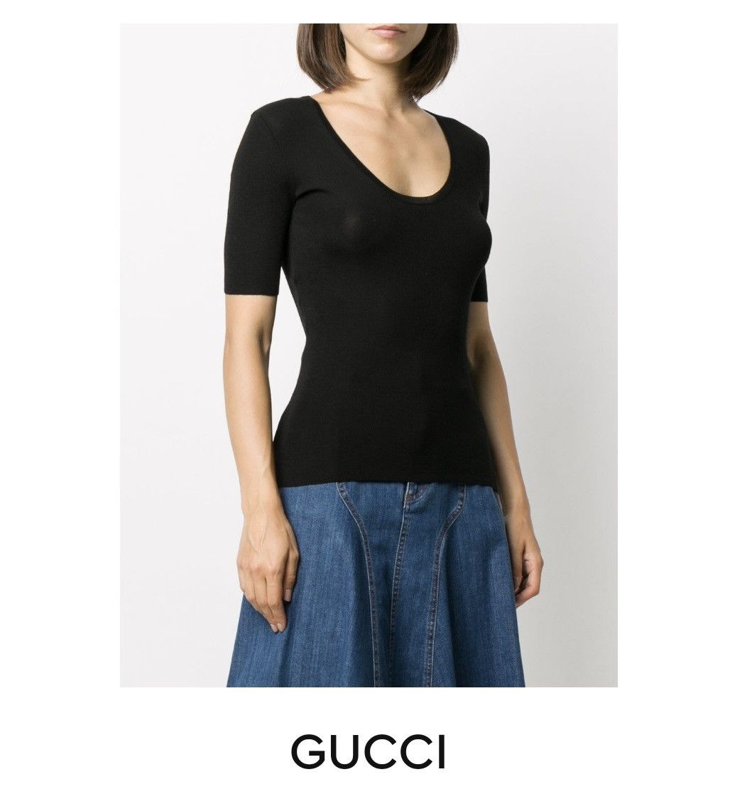 Gucci Gucci Cashmere/Silk Black U Neck Top Size S / US 4 / IT 40 - 2 Thumbnail