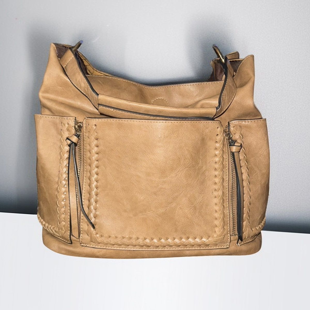 Other Tan zipper accent braid trim hobo bag Size ONE SIZE - 1 Thumbnail