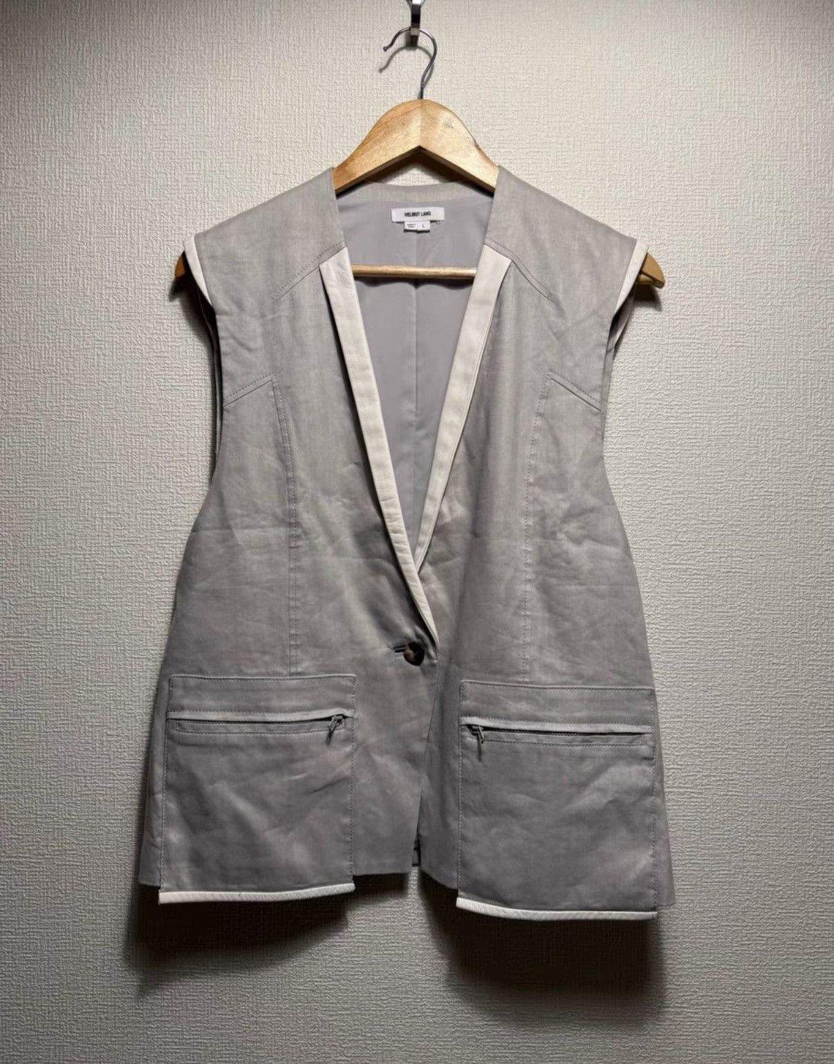 Helmut Lang Helmut Lang Silver Gray Leather Panel Vest K24 Size US L / EU 52-54 / 3 - 1 Thumbnail