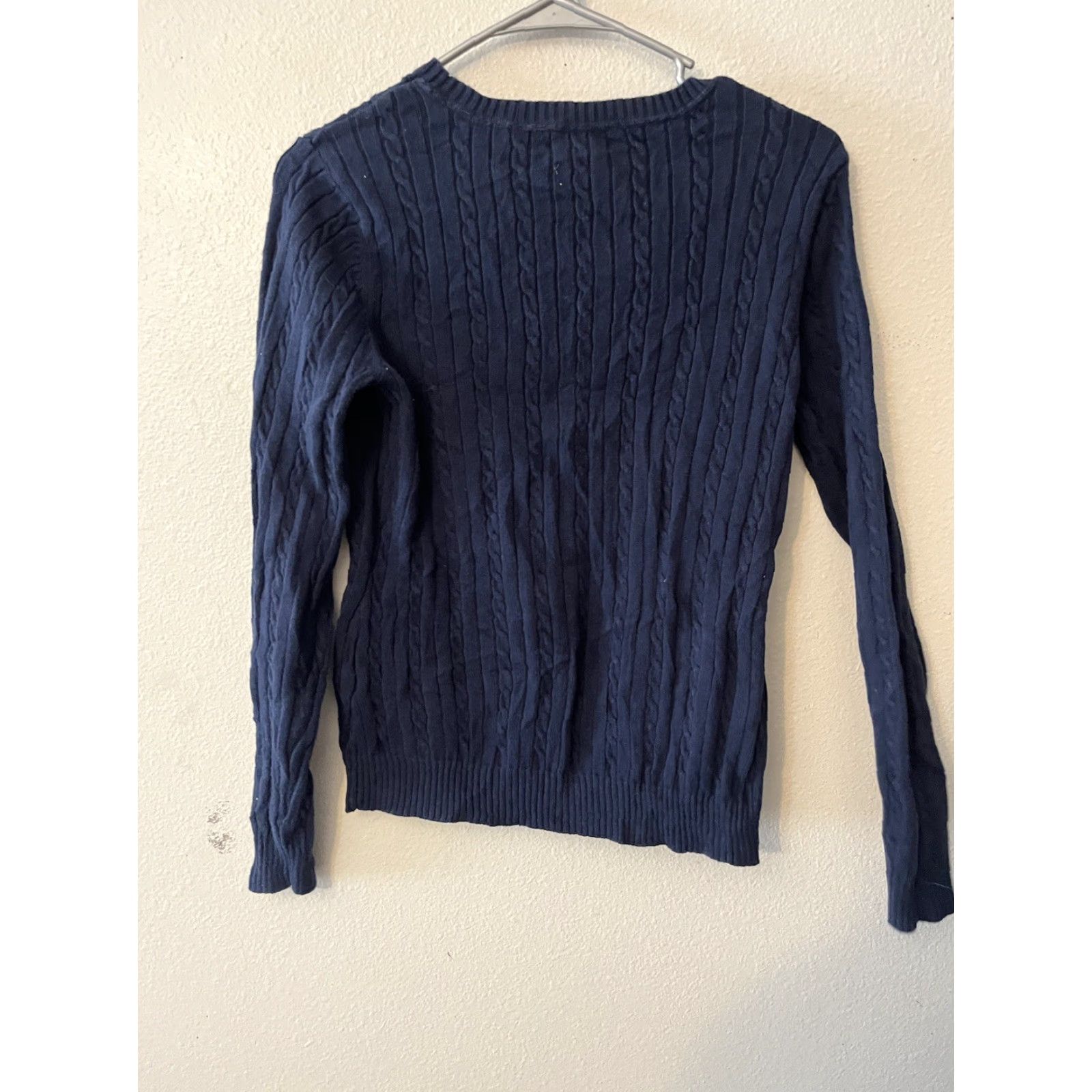 Izod VINTAGE Izod 100% Cotton Women’s Small Navy Blue Cable-Knit Crew Neck Sweater Size S / US 4 / IT 40 - 2 Thumbnail