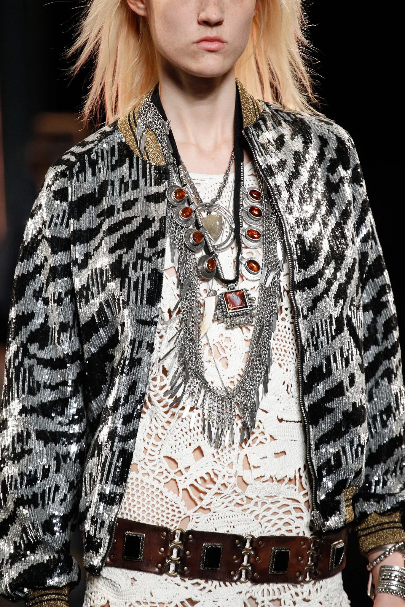 Saint Laurent Paris Black and Silver Zebra Sequined Raglan Bomber Jacket Size US S / EU 44-46 / 1 - 3 Thumbnail
