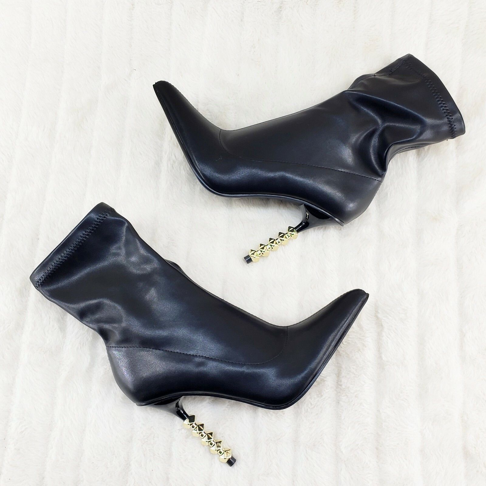 Other 5" Geo Deco High Heel Black Stretchy Pointy Toe Ankle Boots Size US 9 / IT 39 - 5 Thumbnail