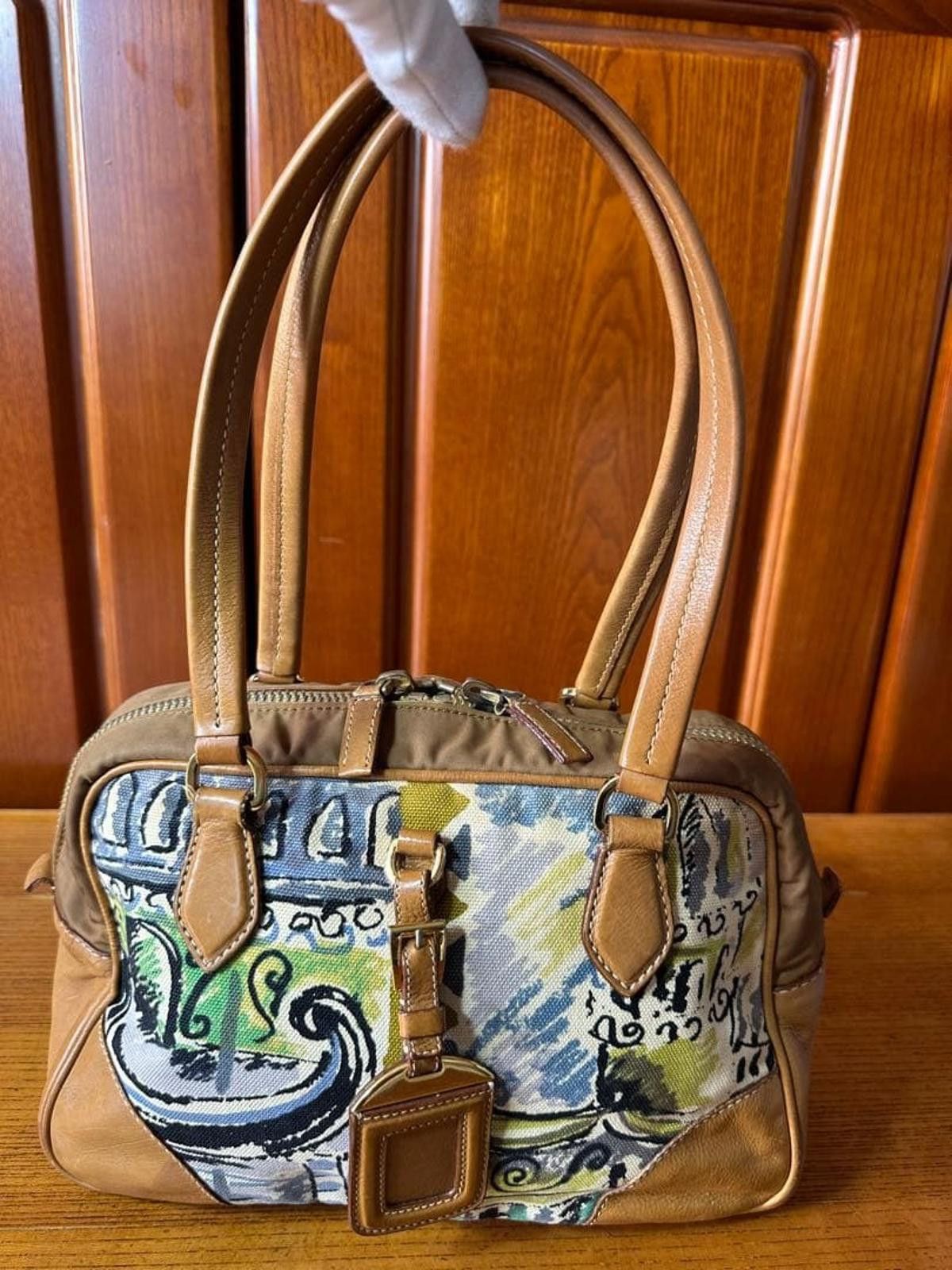 Prada Prada - Canvas Leather Handbag Abstract Print Size ONE SIZE - 9 Thumbnail