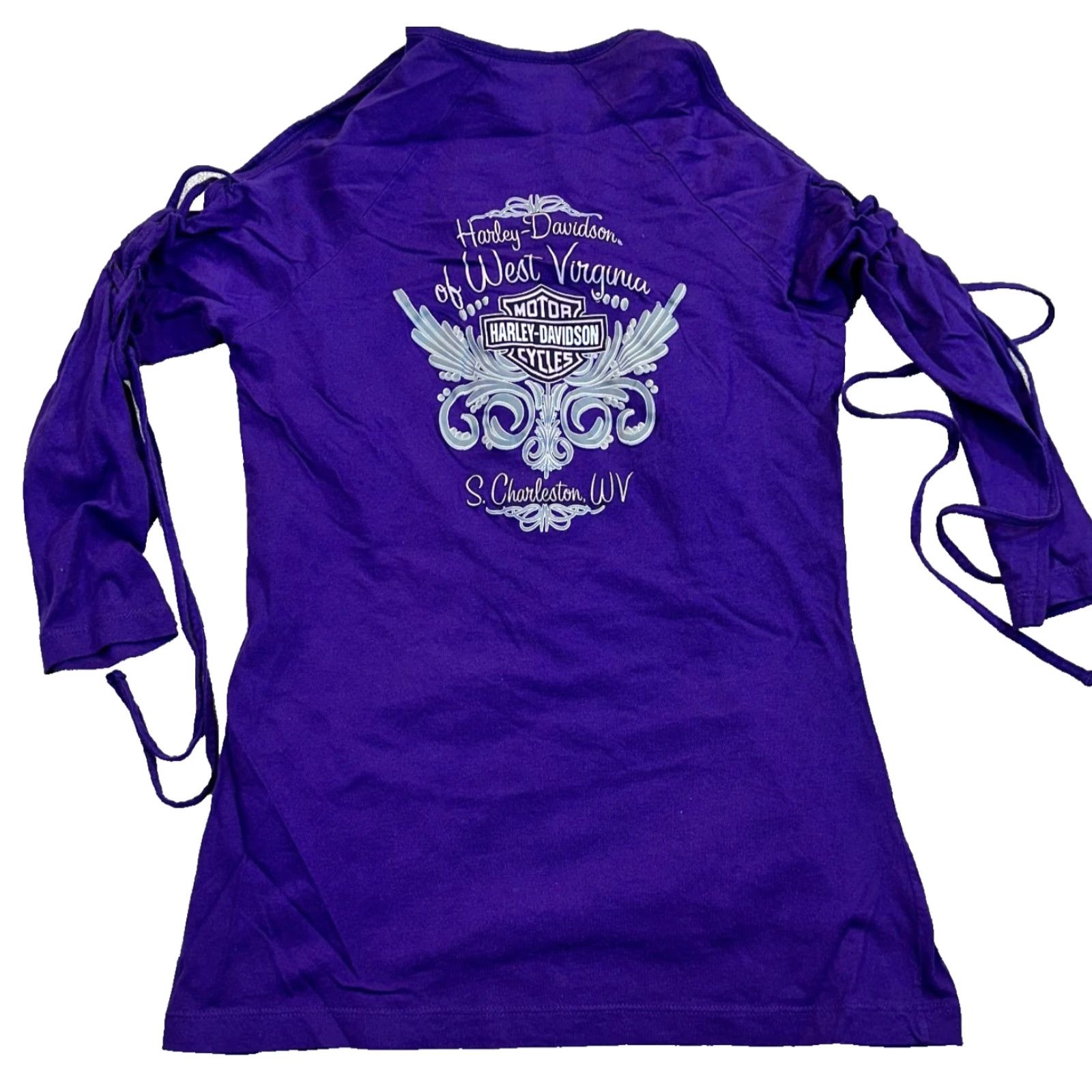 Harley Davidson Harley-Davidson Girls Teen Small Purple Strap Sleeve Open T-Shirt Logo Harley-Davidson 2019 V-Neck Cotton Knit Short Sleeve Shirt Size US S / EU 44-46 / 1 - 7 Thumbnail