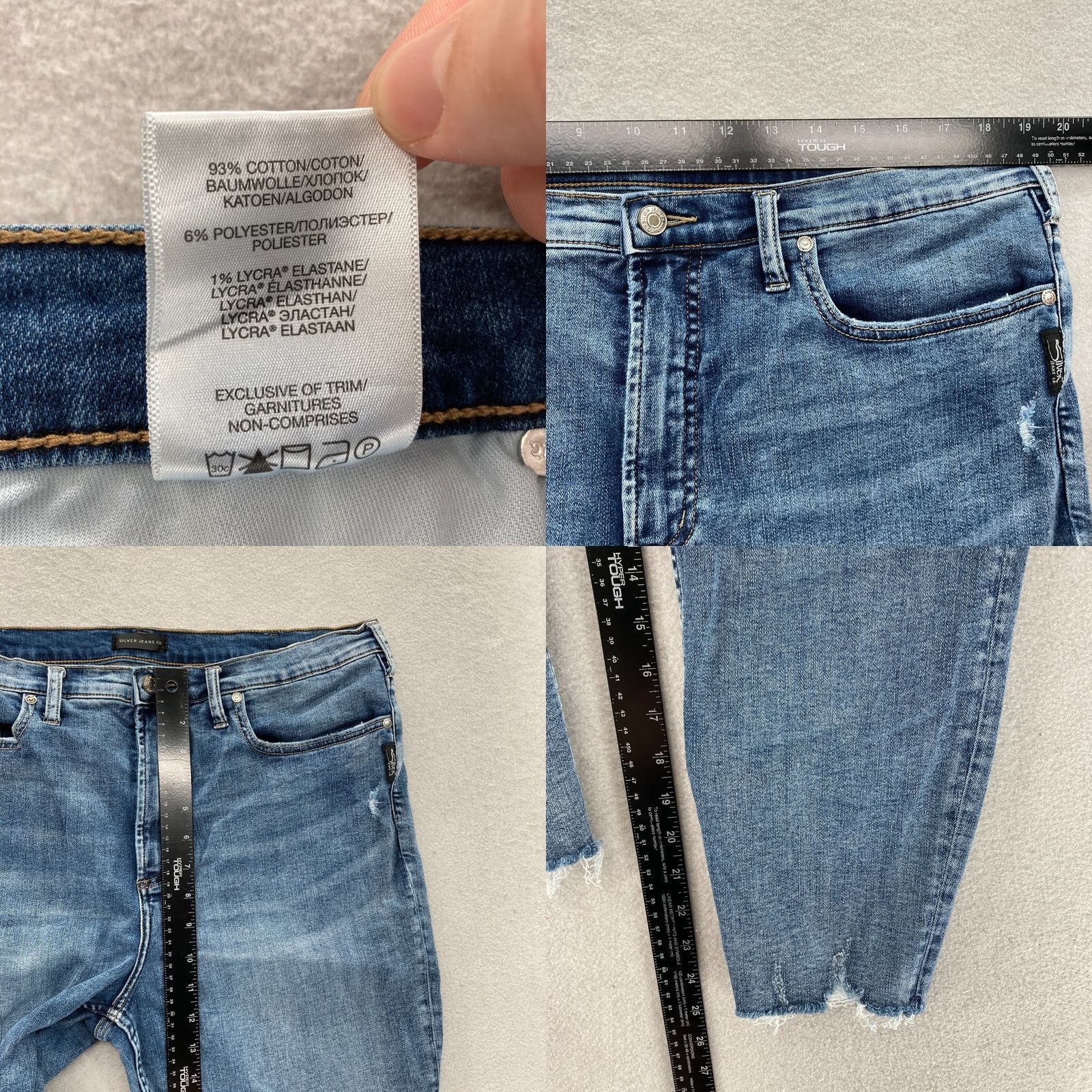 Silver Jeans Co. Silver Jeans Calley Skinny Crop Women's 18 Blue Stretch Denim Distressed Grunge Skinny Jeans Size 26" / US 2 / IT 38 - 8 Thumbnail
