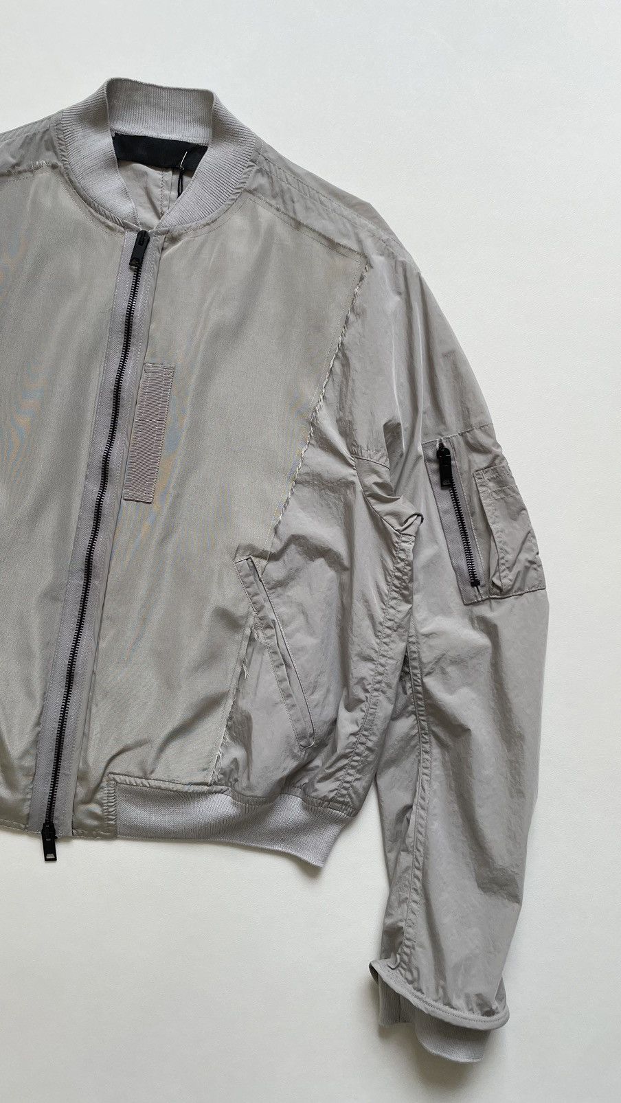 Haider Ackermann Grey Nylon Cropped Bomber Jacket Size US S / EU 44-46 / 1 - 7 Thumbnail