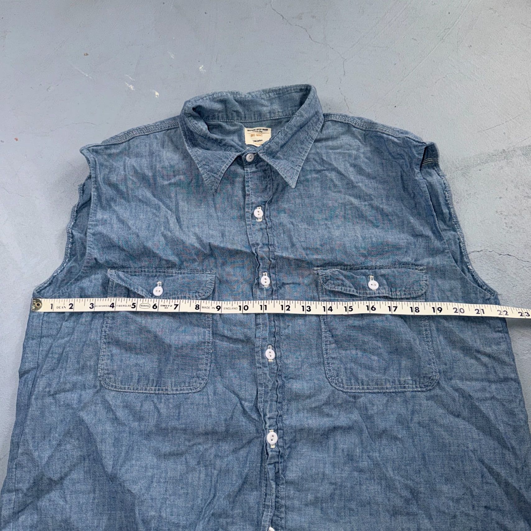 Vintage VINTAGE Big Mac Chambray Work Shirt Sleeveless M 1970s Blue Cotton Mens Womens Boy Girl? Size US M / EU 48-50 / 2 - 5 Thumbnail