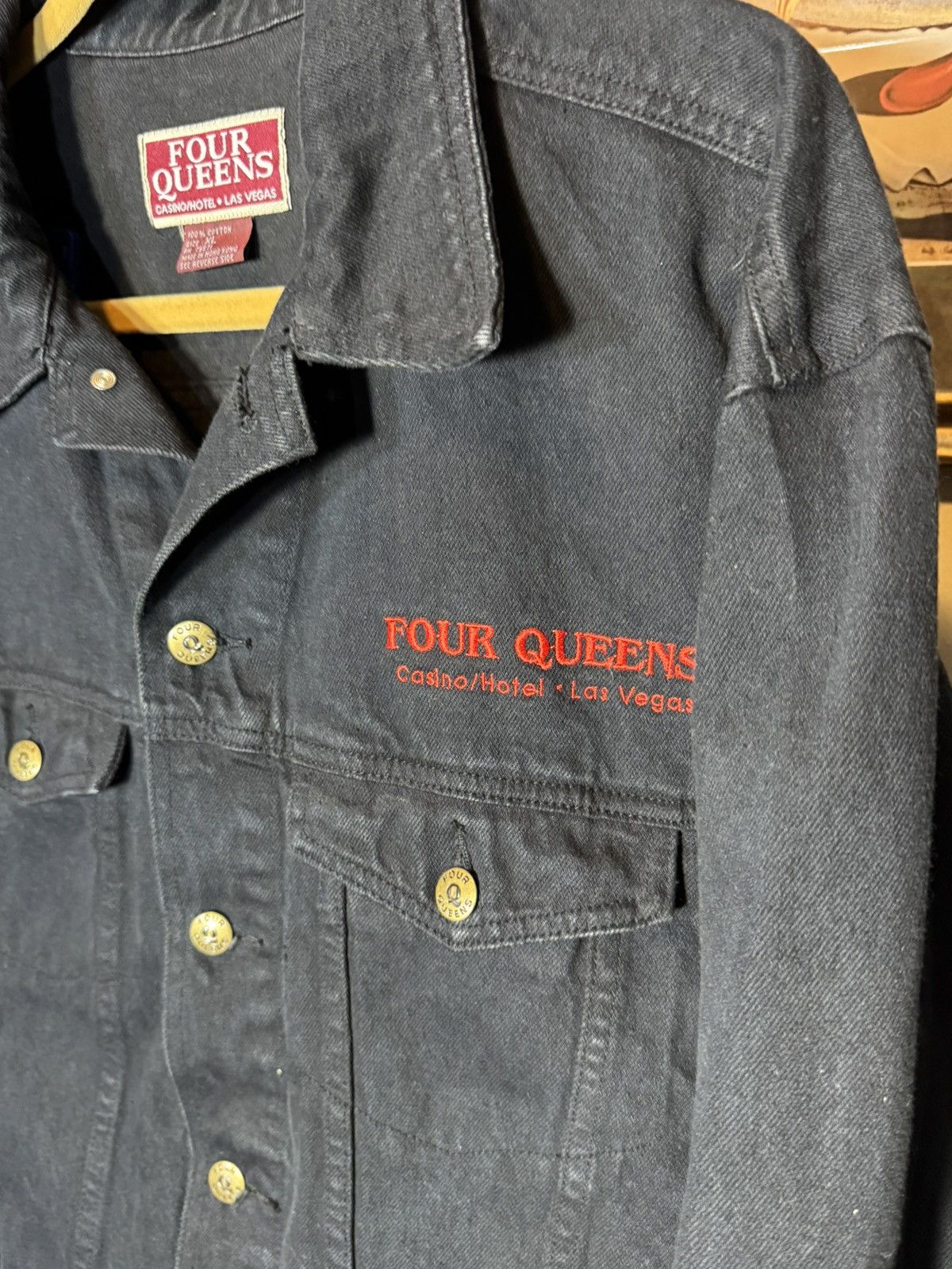 Vintage Vtg Four Queens Casino Las Vegas Hotel Black Denim Jacket Size US XL / EU 56 / 4 - 5 Thumbnail