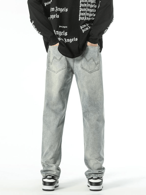 Japanese Brand Men's straight washed jeans with embroidered pockets Size US 32 / EU 48 - 4 Thumbnail