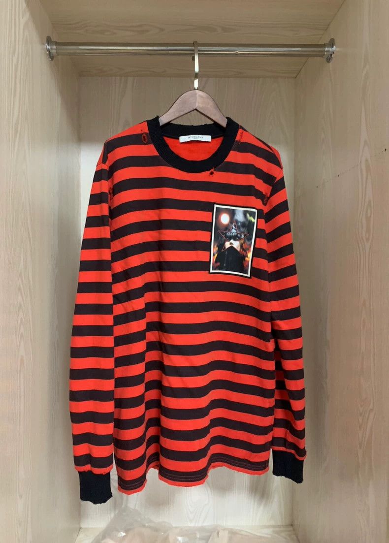 Givenchy GVC Striped Destruction Sweatshirt with Skull Ele