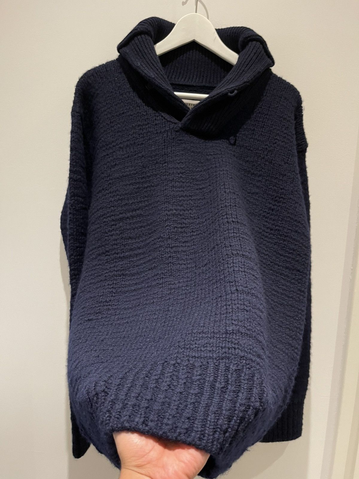 Maison Margiela Maison Margiela AW06 Navy Wool Shawl Collar Knit Sweater Size US L / EU 52-54 / 3 - 10 Thumbnail