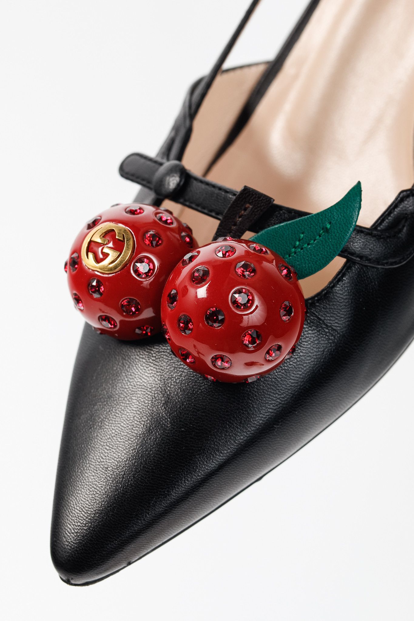 Gucci Gucci Unia Leather Cherry-Embellished Pointed-Toe Heels Size US 5 / IT 35 - 8 Thumbnail