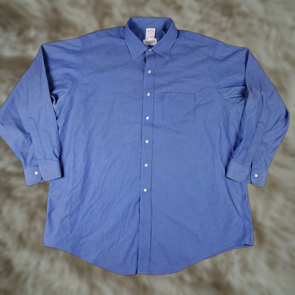 Brooks Brothers Brooks Brothers Men's Dress Shirt Size 18 Blue Long Sleeve Button Up Cotton Regular Fit Size 48R - 1 Thumbnail