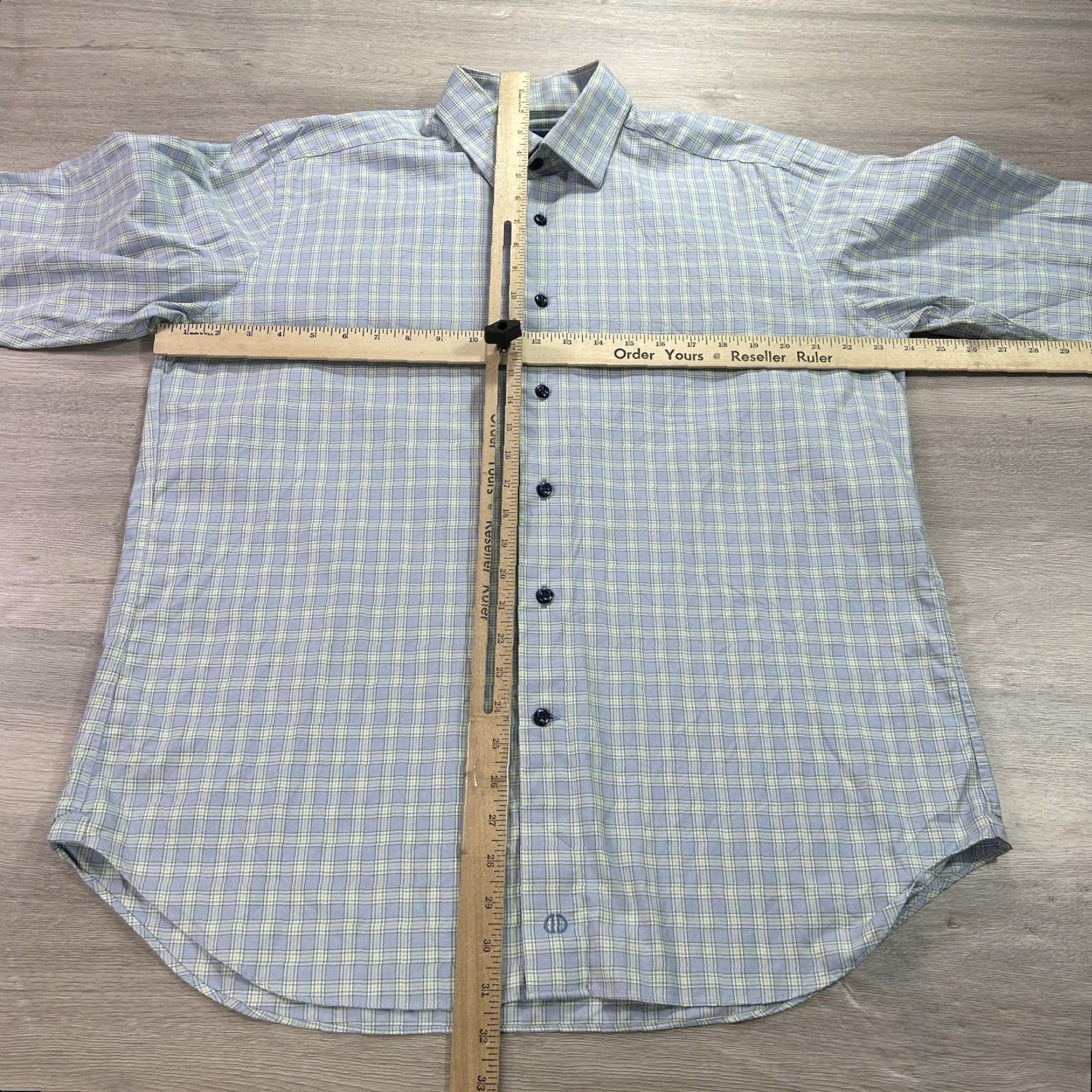 David Donahue David Donahue Shirt Mens 16.5 32/33 Blue Green Plaid Long Sleeve Button Front Dress Shirt Size US XL / EU 56 / 4 - 5 Thumbnail