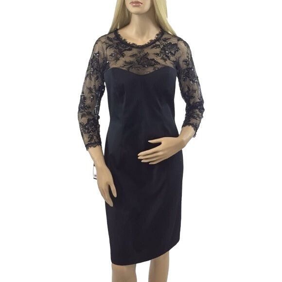Tadashi Shoji NWT Tadashi Shoji Black Lace Sequin Dress 10 | Mob Wife Dark Size M / US 6-8 / IT 42-44 - 2 Thumbnail