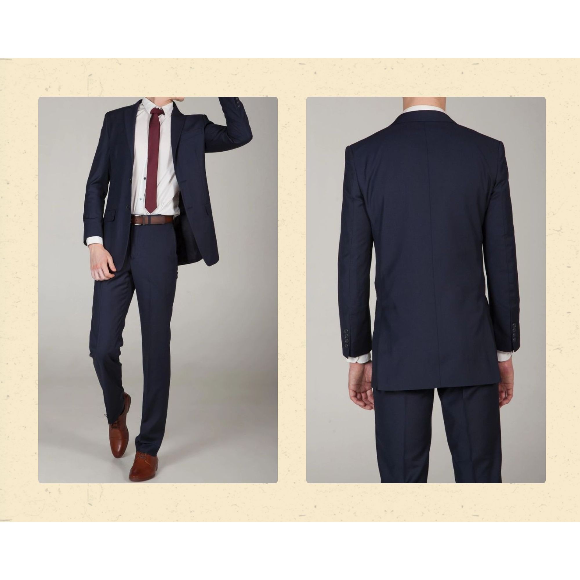 Other Mens Navy Blue Classic 2-Button Suit Polyester & Rayon Unhem Size 42R - 2 Thumbnail