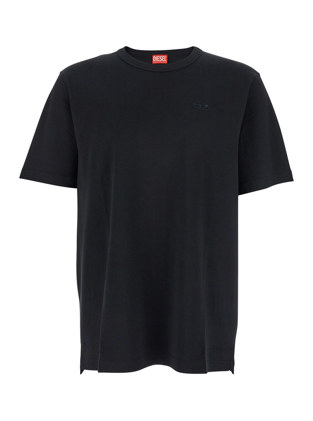 Black Crewneck T-Shirt with Tonal Logo Embroidery on the Front in Cotton Man