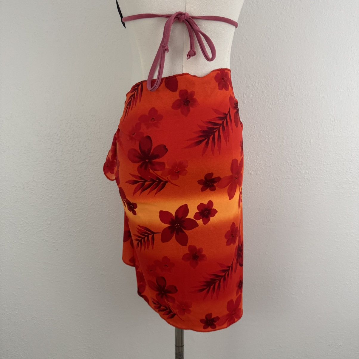 Other LEILANI Orange Red Floral Tropical Stretchy Sarong Skirt Size 30" / US 8 / IT 44 - 5 Thumbnail