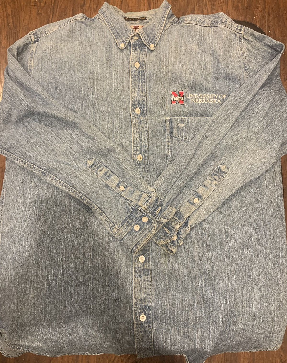 Vintage Vintage Nebraska Cornhusker denim long sleeve shirt Size US XL / EU 56 / 4 - 1 Thumbnail