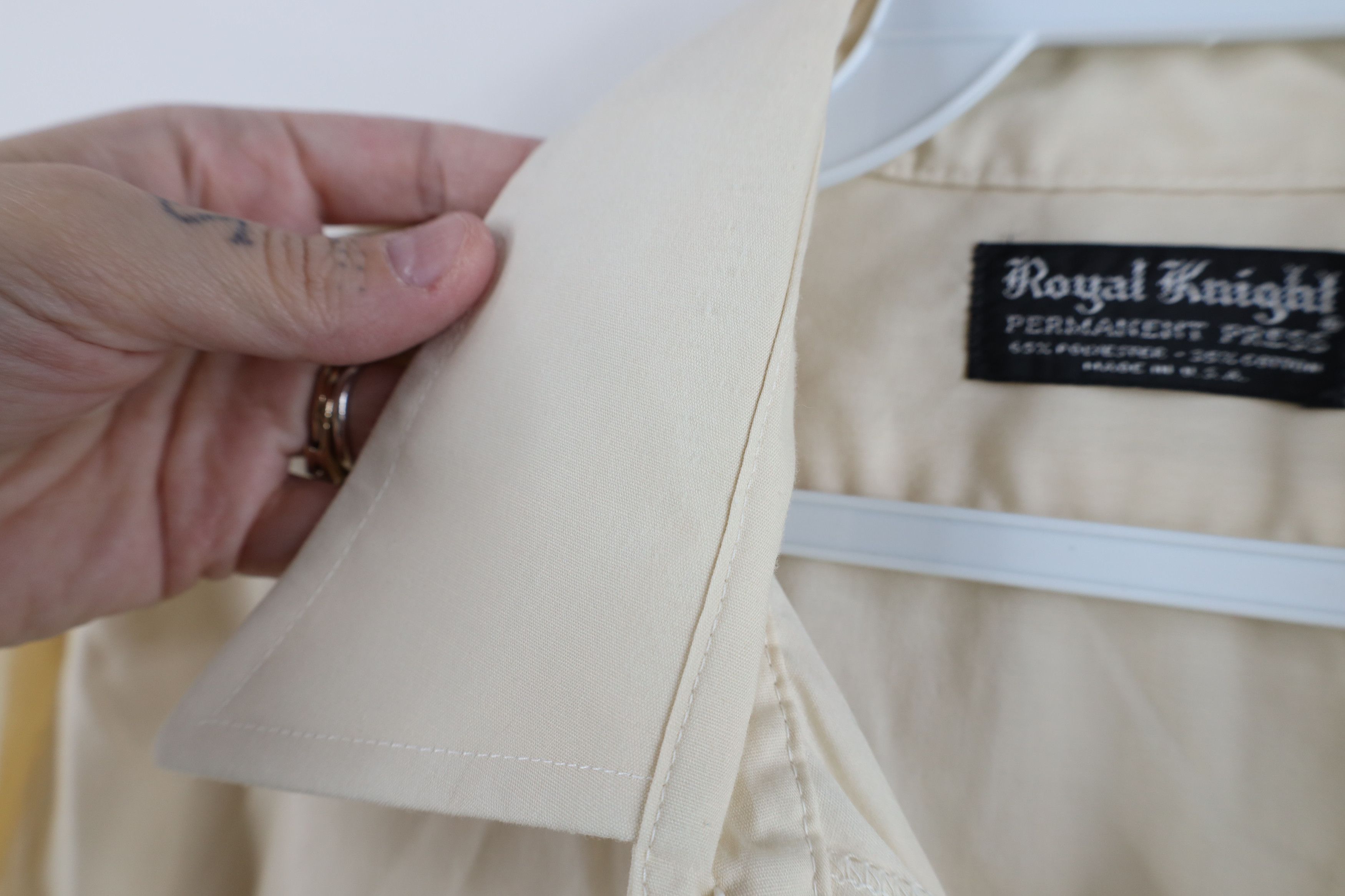 Vintage Vintage 70s Streetwear Blank Collared Button Shirt Beige USA Size US L / EU 52-54 / 3 - 6 Thumbnail