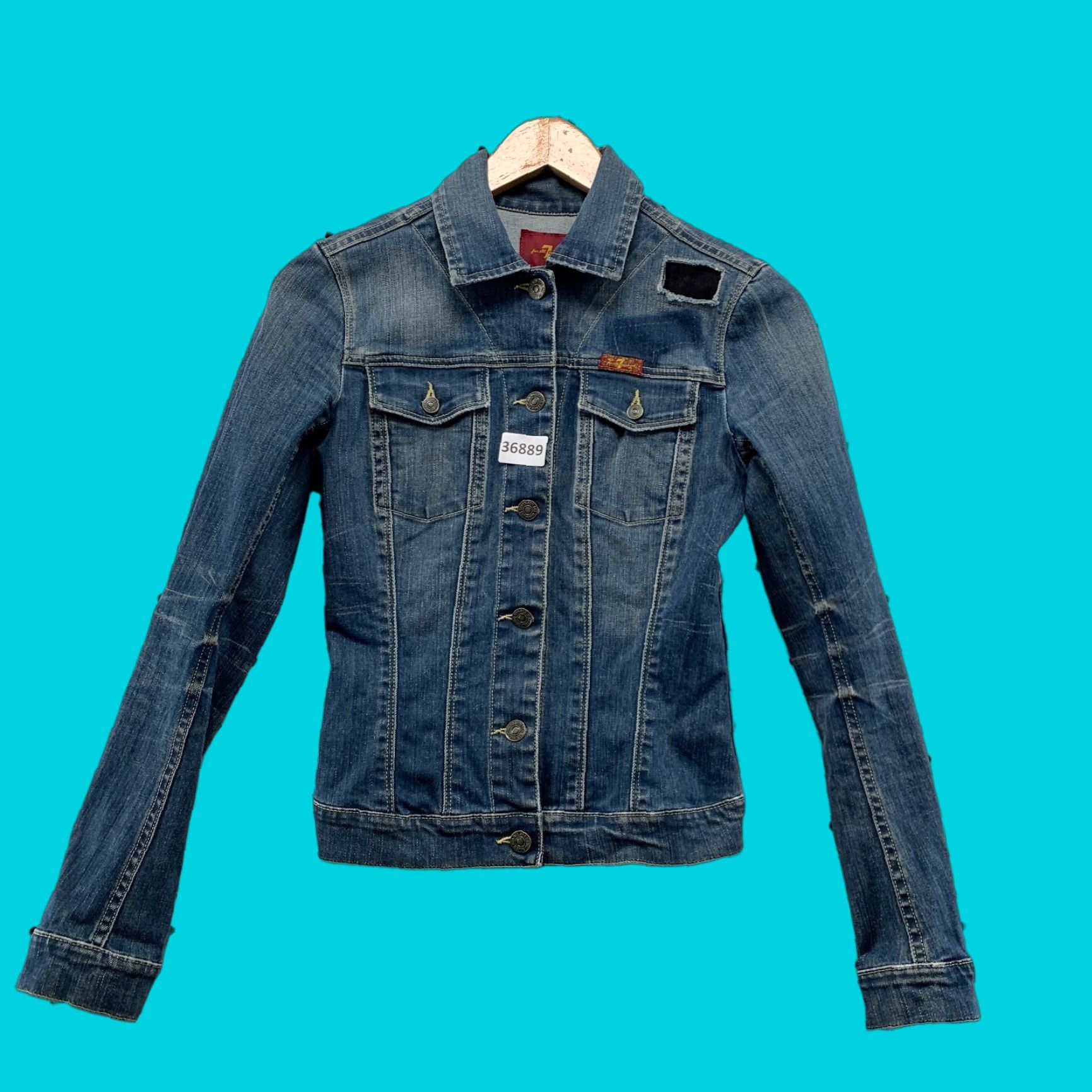 7 For All Mankind VINTAGE Y2K 7 For All Mankind Denim Jacket Blue Womens XS Studded Biker Size XS / US 0-2 / IT 36-38 - 1 Thumbnail
