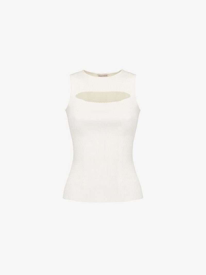 Alexander McQueen o1srvl11e0326 Slashed Knit Top in Ivory Size XL / US 12-14 / IT 48-50 - 1 Thumbnail