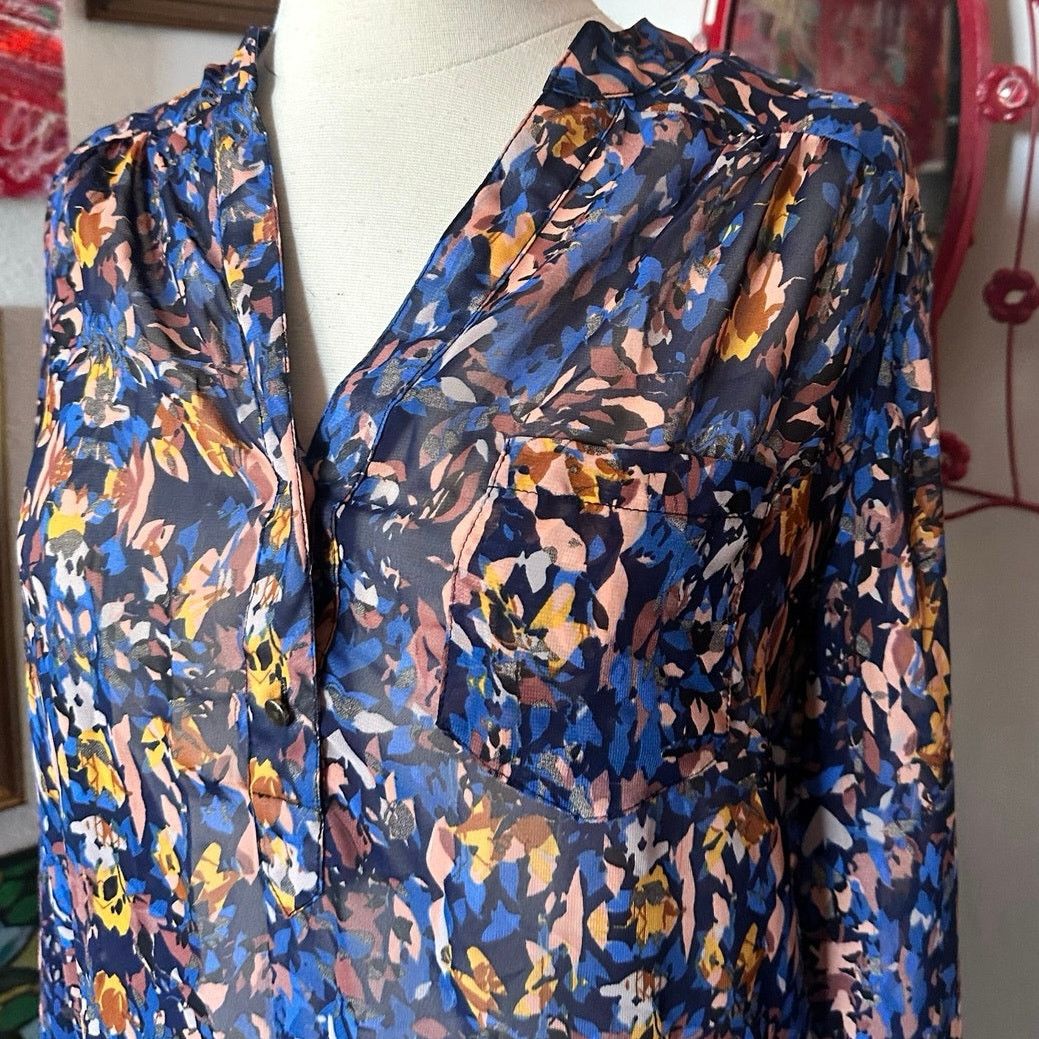 Other nikkies threads blue orange floral button up blouse Size S / US 4 / IT 40 - 2 Thumbnail