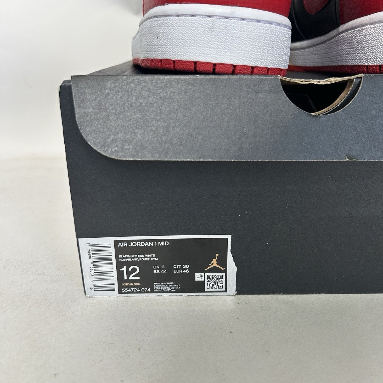 Jordan Brand Nike Air Jordan 1 Mid Retro “Banned/Black Gym Red White” Size US 12 / EU 45 - 5 Thumbnail