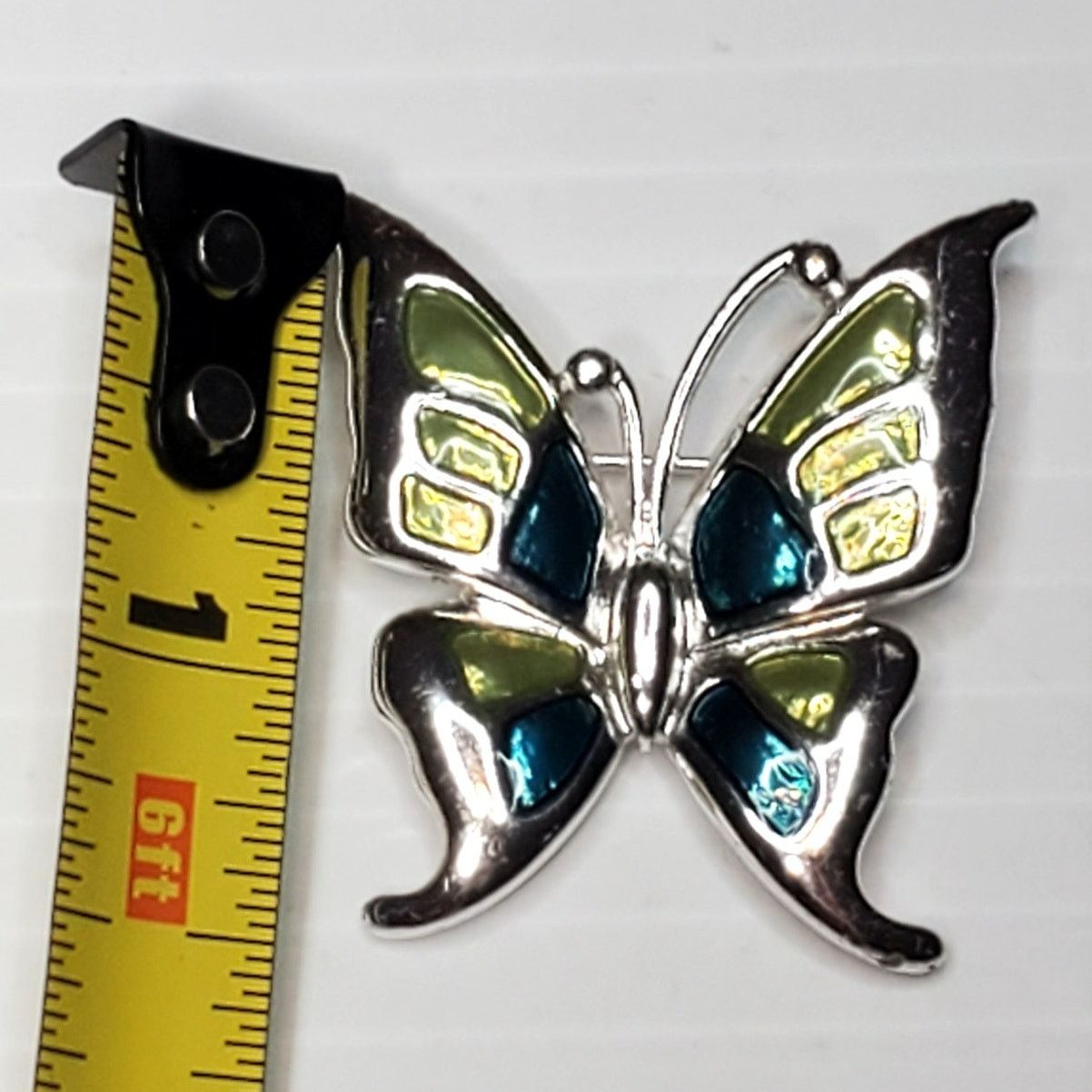 Other Blue Green Enamel Butterfly Silver Tone 1.5" Vtg Unsigned Size ONE SIZE - 3 Thumbnail
