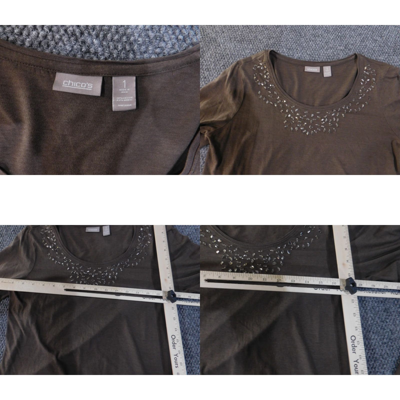 Vintage Chico's Shirt Womens Medium Brown Embellished Scoop Neck Long Sleeve Casual Size M / US 6-8 / IT 42-44 - 8 Thumbnail