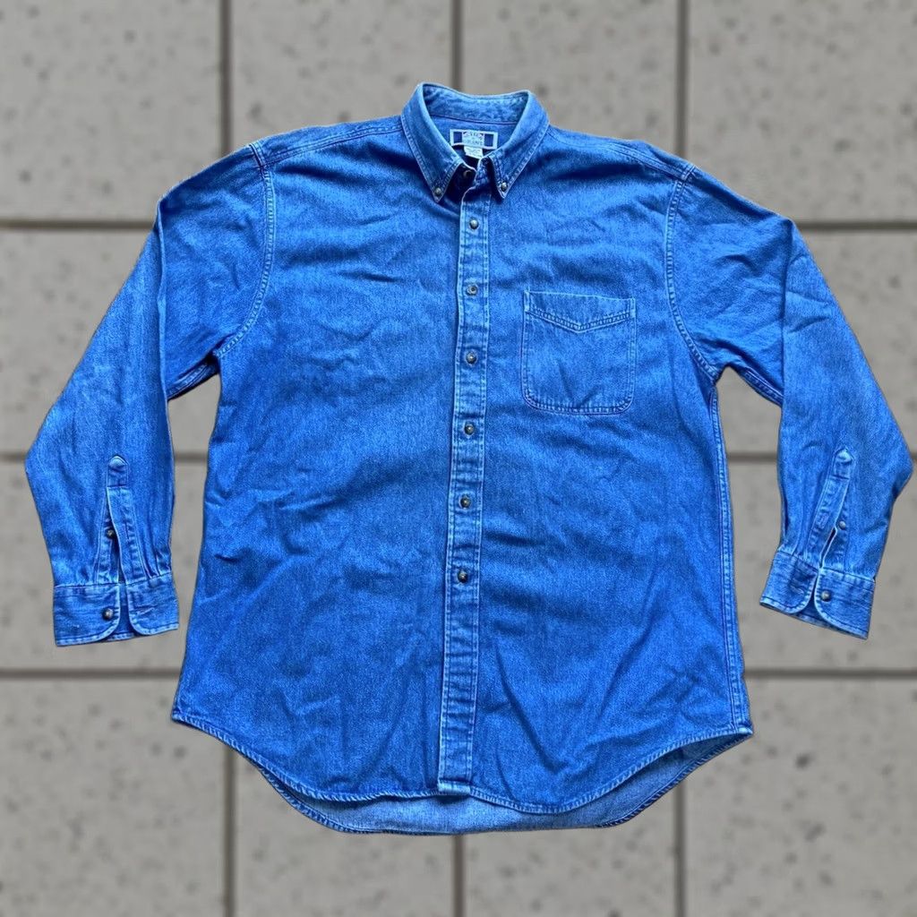 Denime VINTAGE Sutter & Grant Denim Shirt Mens Large Long Sleeve Button Up Blue 90s Casual Mens Regular Relaxed Jacket Style Pocket Preshrunk Size US L / EU 52-54 / 3 - 1 Thumbnail