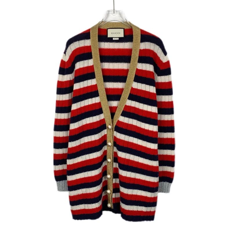 Gucci Color-blocked striped V-neck wool knitted cardigan ja