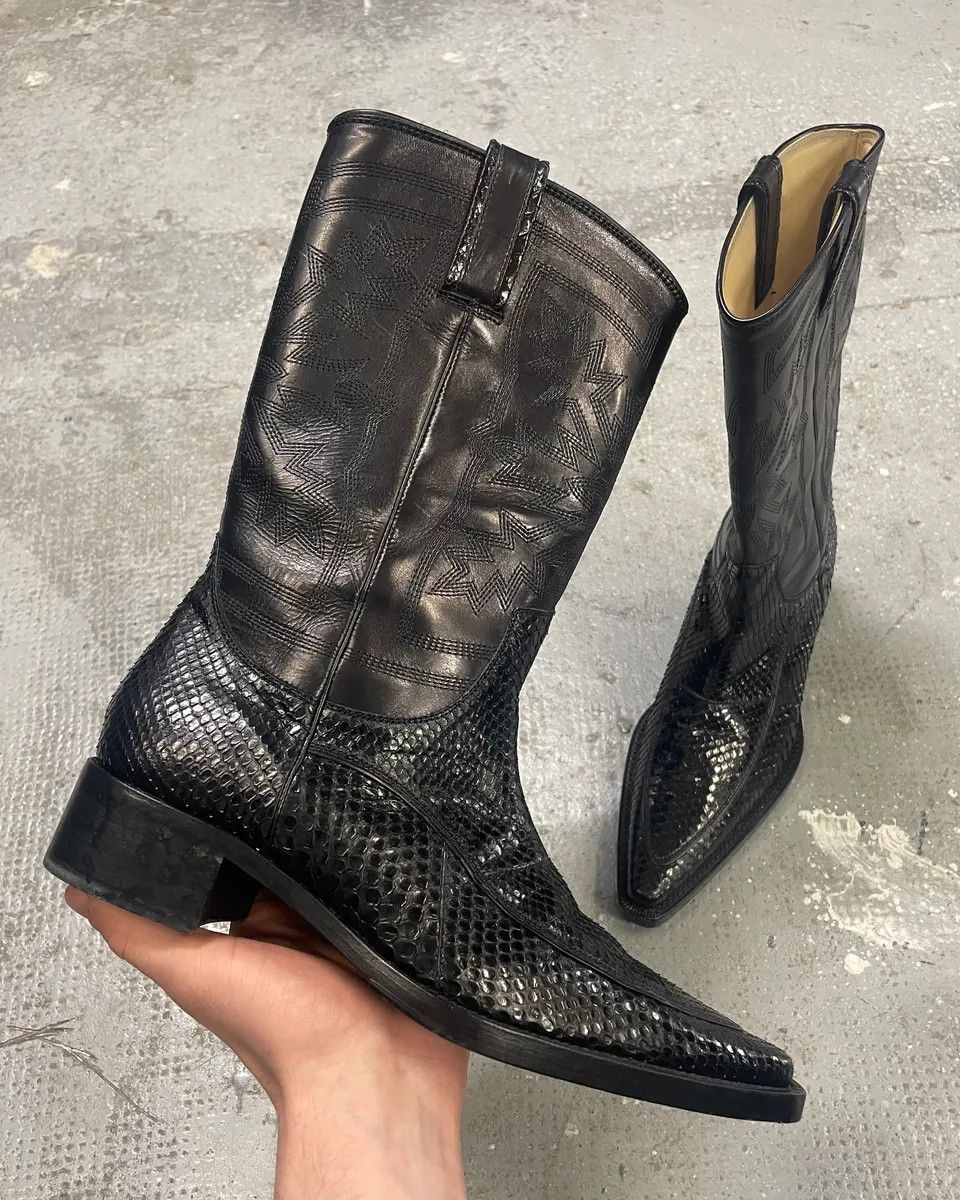 Dolce & Gabbana Santiags Black Cowboy Leather Boots with Python Effect