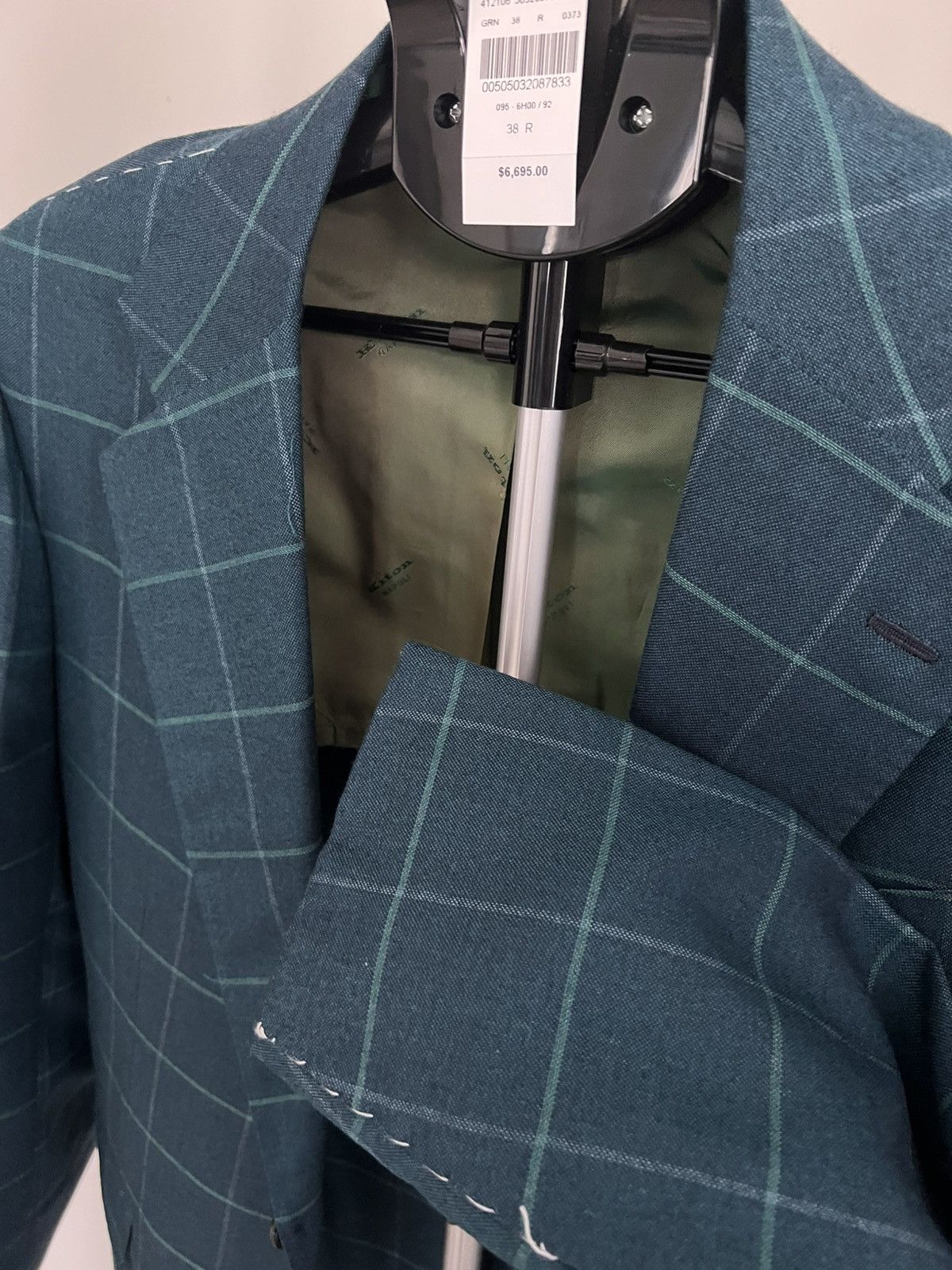 Barneys New York × Kiton Kiton Men Size 38R US 48 IT Green Windowpane Blazer NWT Size 38R - 6 Thumbnail