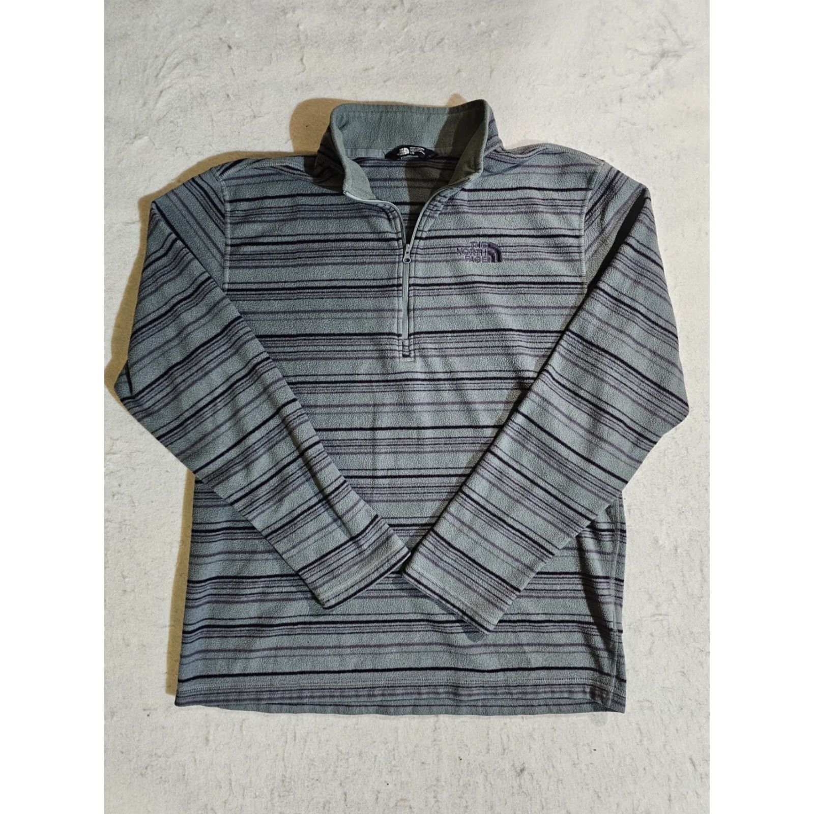 The North Face The North Face 1/4 Zip Pullover Fleece Jacket Mens Large Gray And Purple Stripe Size US L / EU 52-54 / 3 - 2 Thumbnail