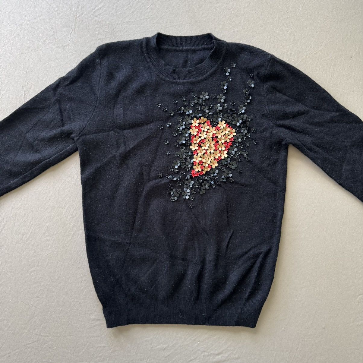 Other Heart Floral Appliqué Knit Sweater Size S / US 4 / IT 40 - 2 Thumbnail