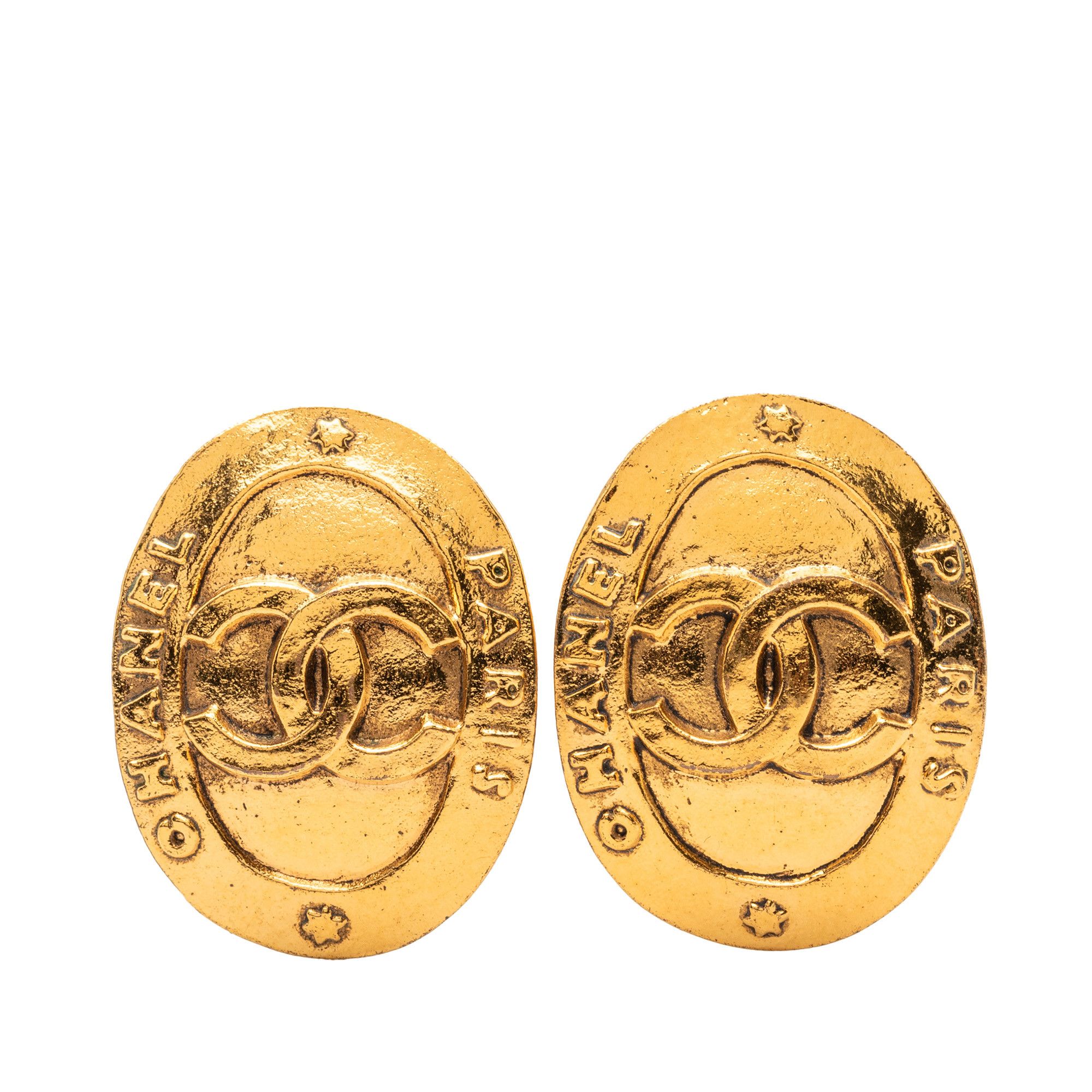 Chanel Chanel CC Gold Plated Logo Oval Clip On Earrings Size ONE SIZE - 1 Thumbnail