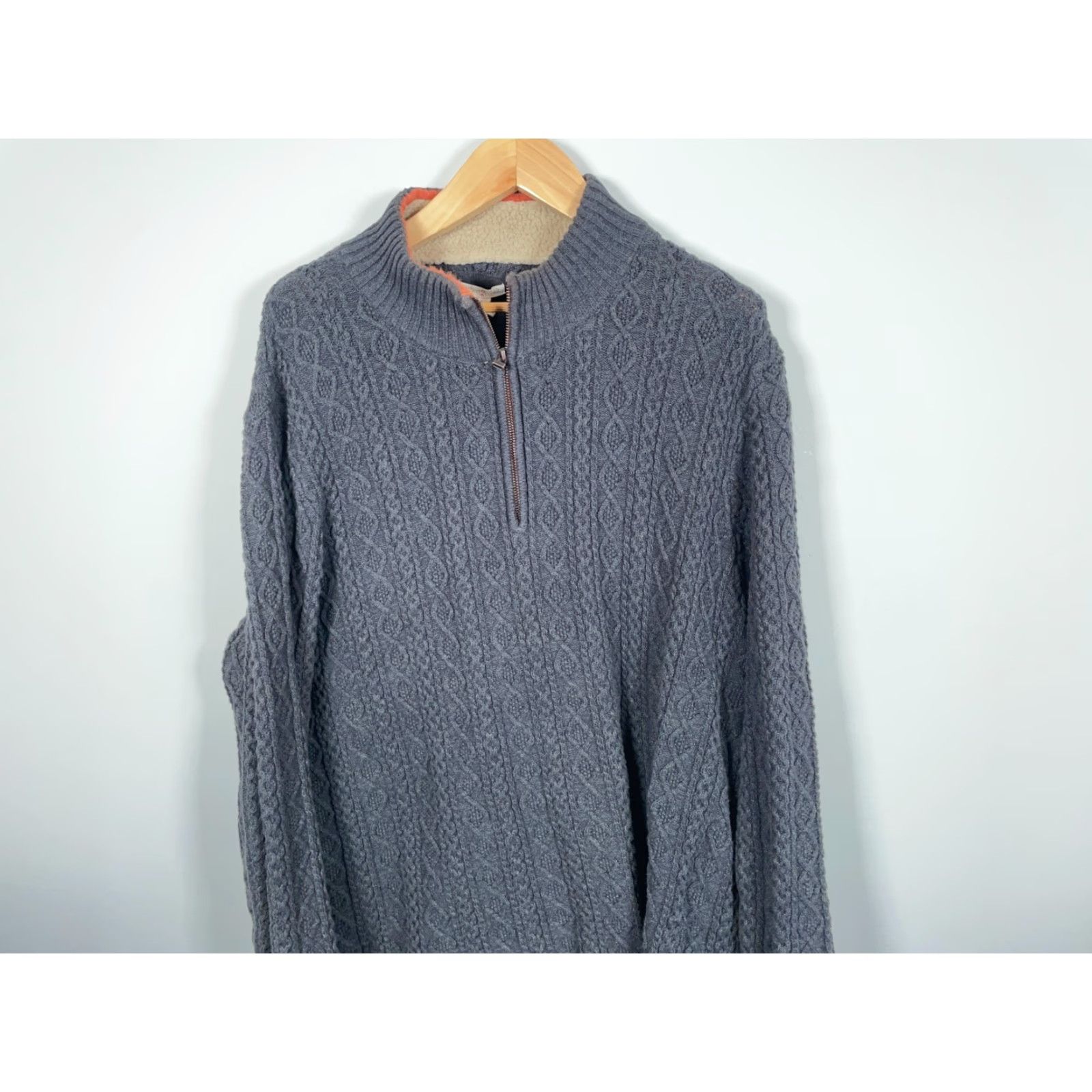 Carbon2Cobalt Carbon2Cobalt Sherpa Collar Sweater Men's XL Gray 1/4 Zip Cable Knit Top Pullover Fashion Casual Vintage: No Size US XL / EU 56 / 4 - 4 Thumbnail