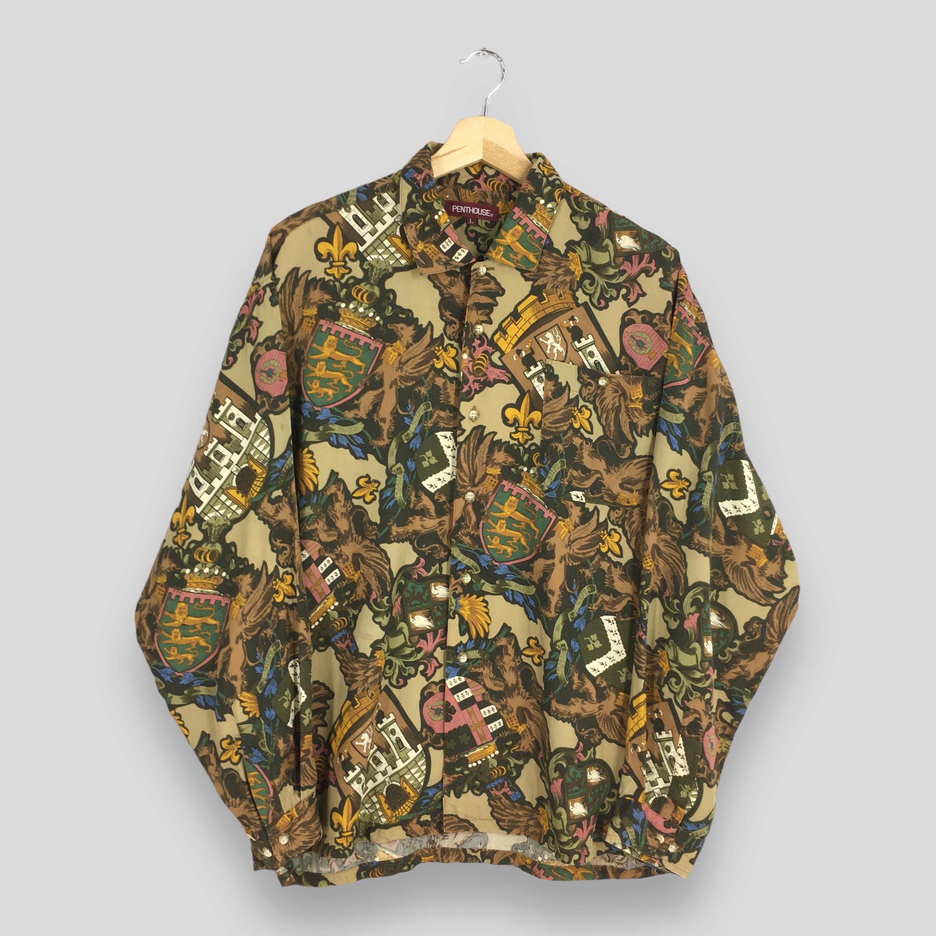 Vintage Penthouse Funky Baroque Kingdom Pattern Shirt Large