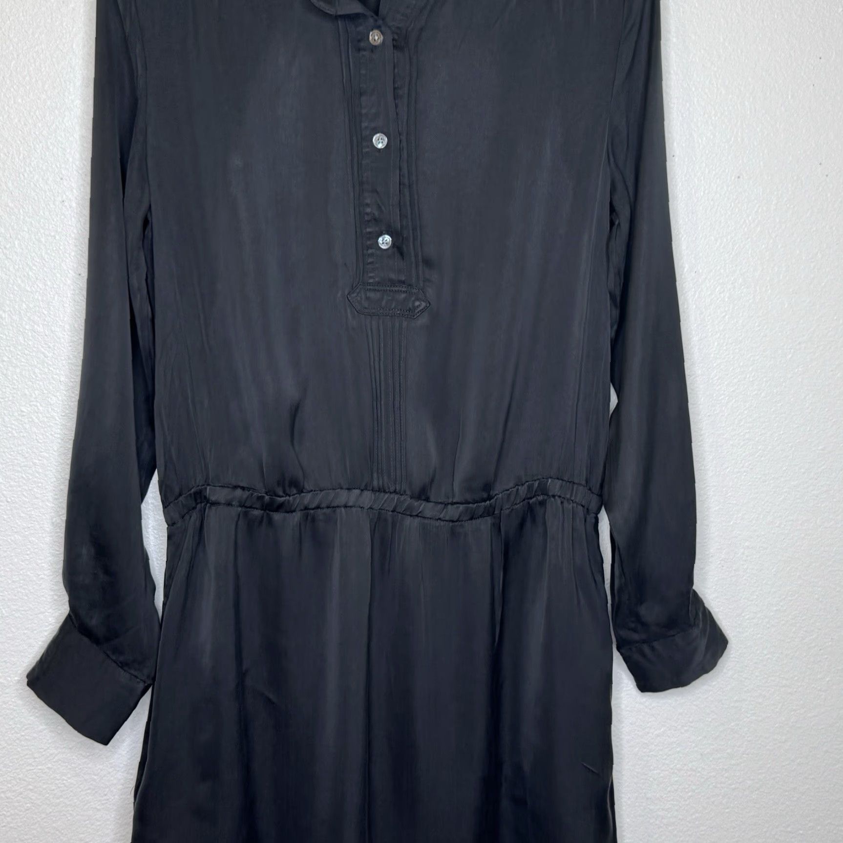 Banana Republic Banana Republic Blouson Shirt Dress Size Medium Black Long Sleeve Crew Neck Elastic Waist Cupro Size M / US 6-8 / IT 42-44 - 3 Thumbnail