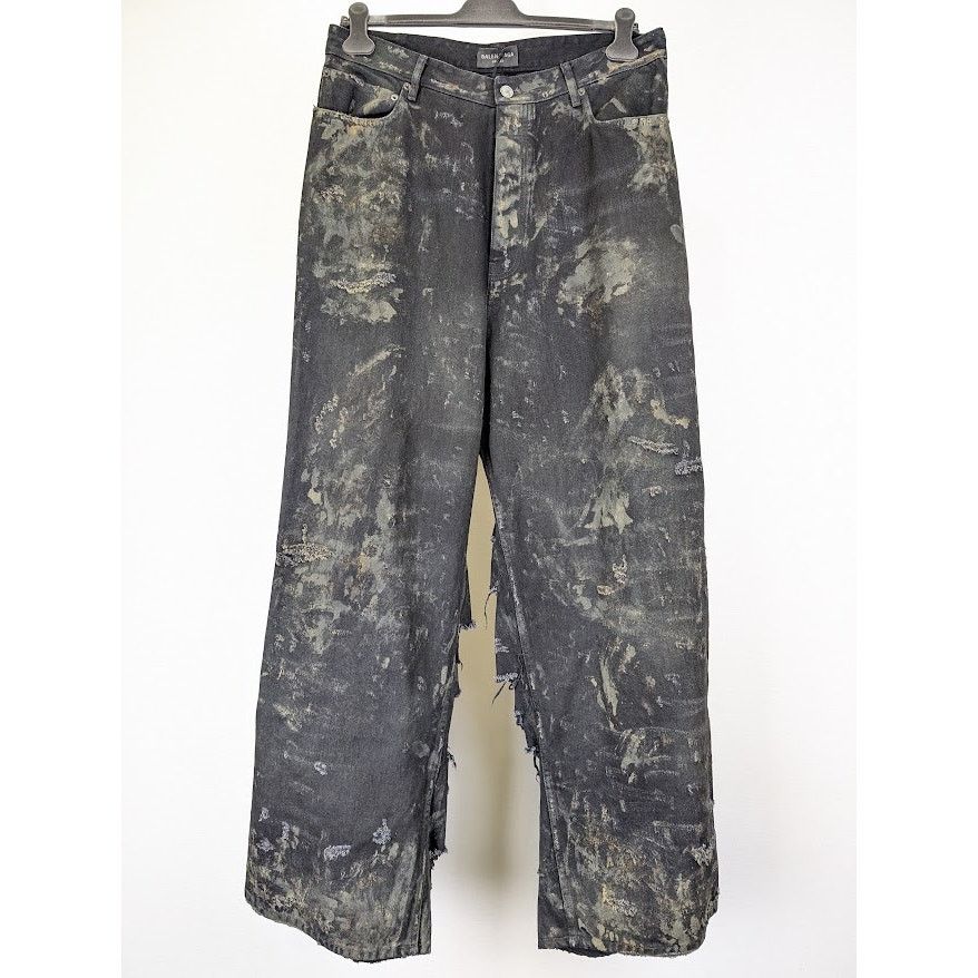 Balenciaga o1rshd1 Unisex Super Destroyed Baggy Pants 13 in Flat Black Size US 34 / EU 50 - 2 Thumbnail