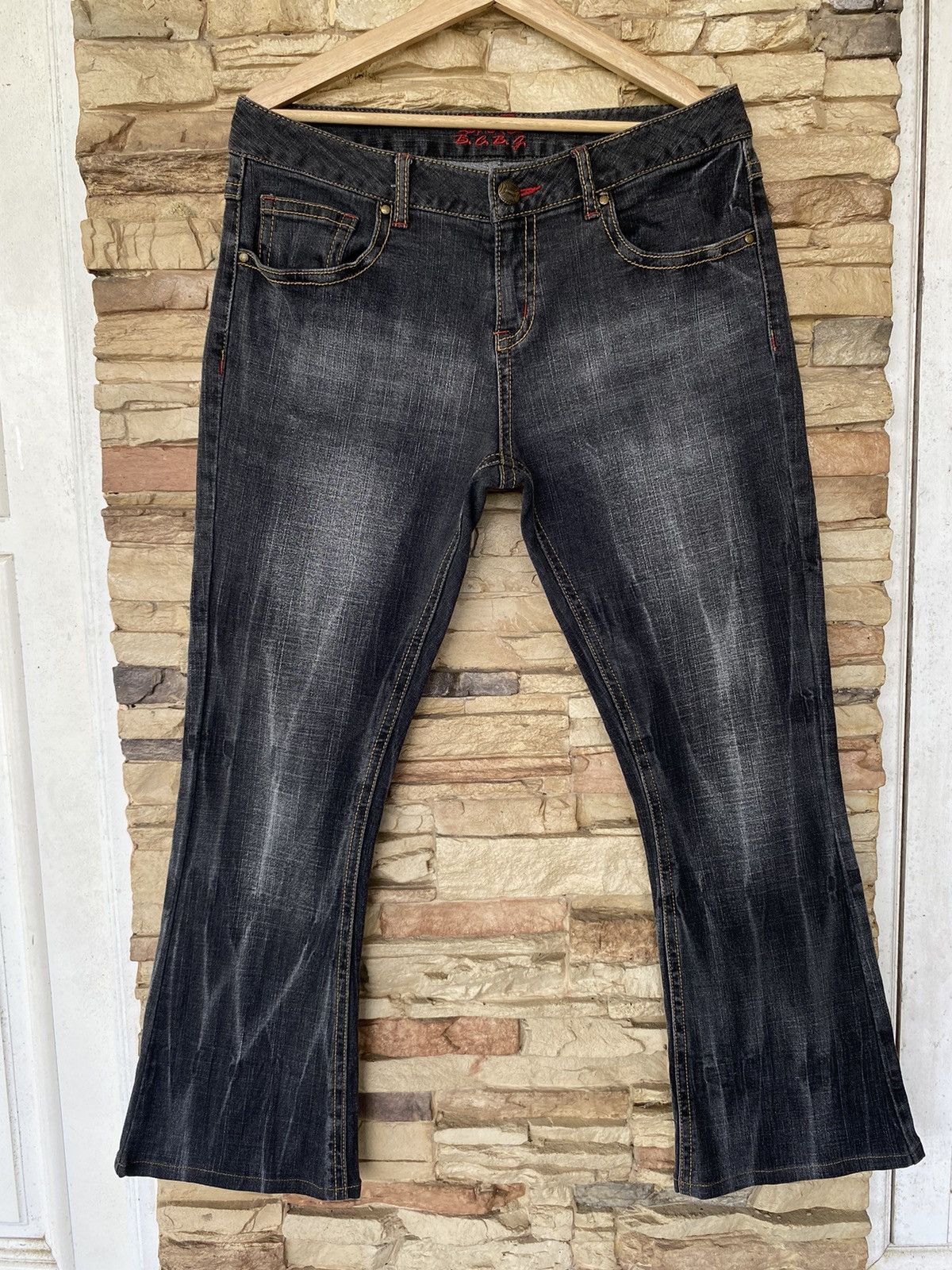 If Six Was Nine BCBG Skull Cross 💀 Flare Jeans Button Boot Cut Size US 33 - 11 Thumbnail