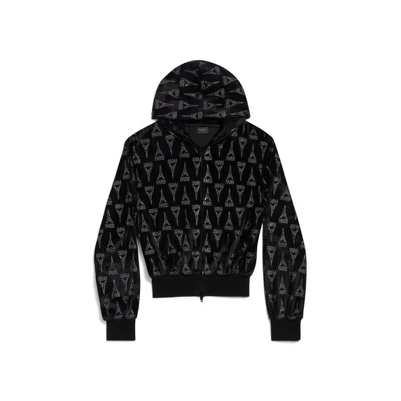 Balenciaga o1s1rm1125 Paris Shrunk Zip-Up Hoodie in Black Size M / US 6-8 / IT 42-44 - 1 Thumbnail
