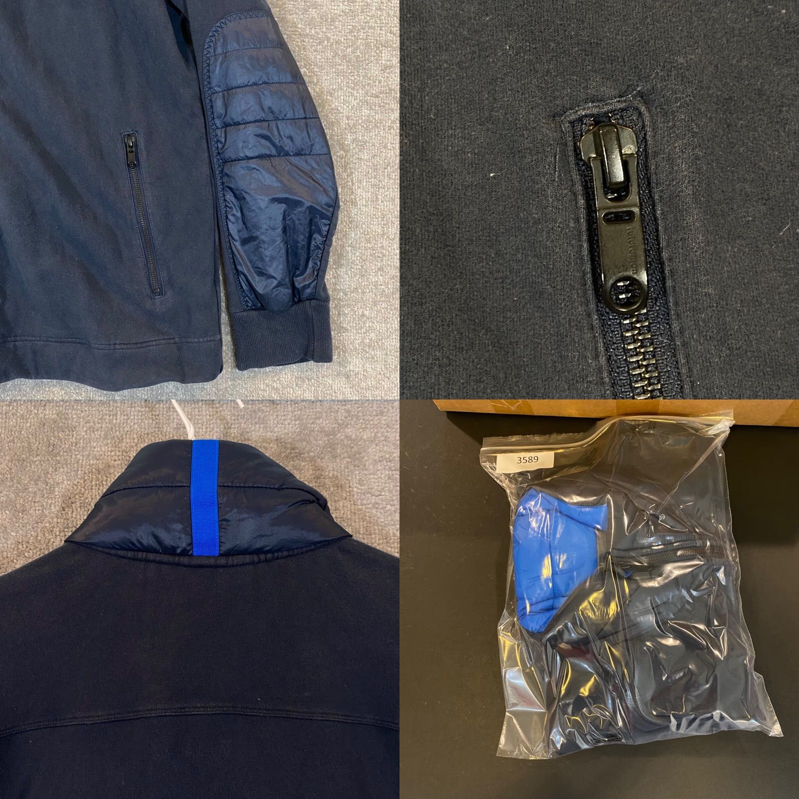 Lululemon LULULEMON Jacket Mens XL Navy Blue Full Zip Puff Collar Elbow Performance M41465 - Regular Size, Blue, Solid, Jacket, Men Size US XL / EU 56 / 4 - 8 Thumbnail