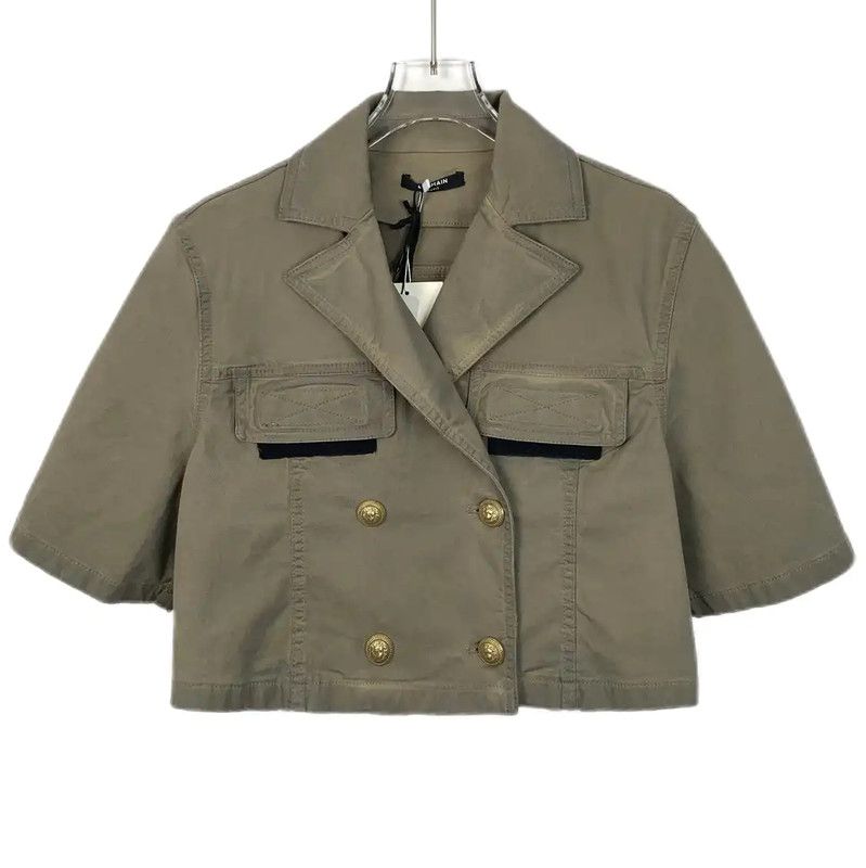 Balmain Balmain Short-Sleeve Cotton Shirt in Brown Green 0089 Size S / US 4 / IT 40 - 1 Thumbnail