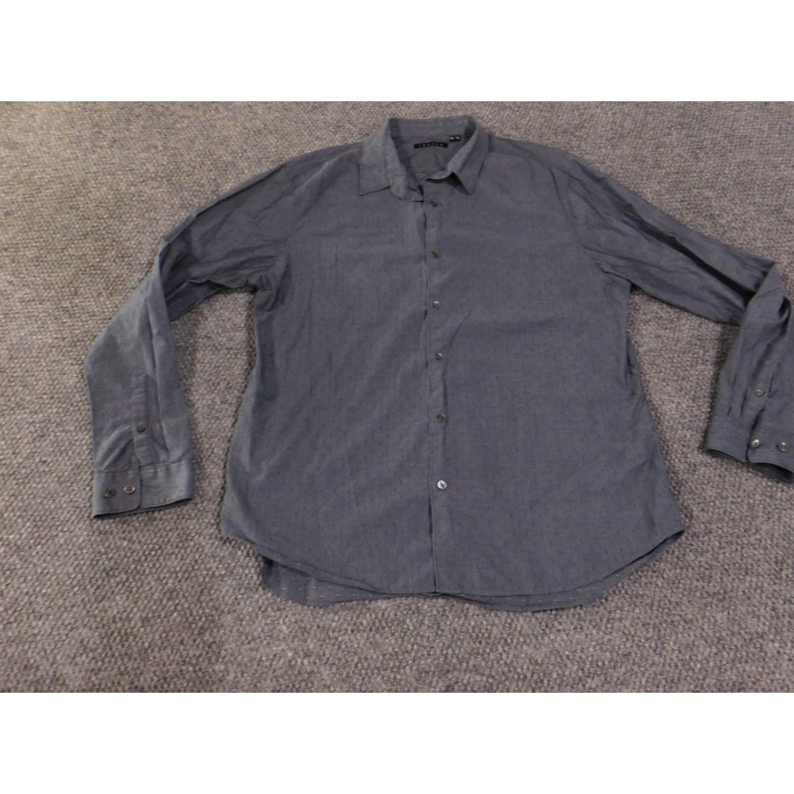 Theory VINTAGE Theory Shirt Mens XL Gray Dobby Dot Button Up Long Sleeve 100% Cotton Casual Size US XL / EU 56 / 4 - 2 Thumbnail