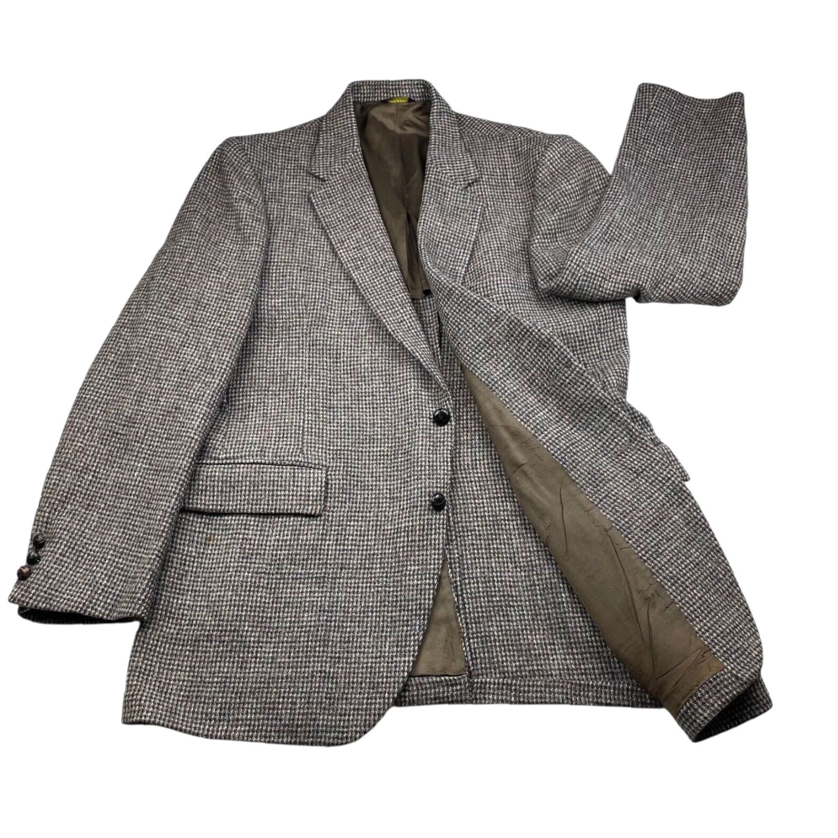 Harris Tweed VINTAGE Harris Tweed Men's Blazer Wool 44R Gray Brown 2-Button Leather USA Mens Size 44R - 3 Thumbnail