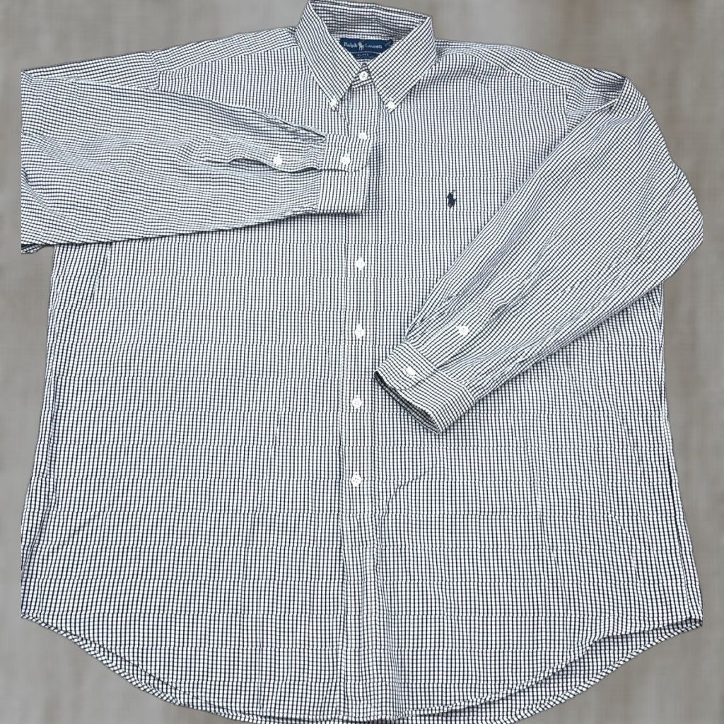 Ralph Lauren Ralph Lauren Shirt Men XL Black Button Up Blake Dress Two Ply Grid Check Poplin Size 46R - 1 Thumbnail